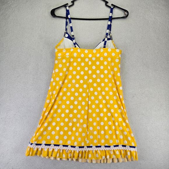 Betsey Johnson Retro Swim Dress Womens M Polka Dot Yellow Blue Cover Up Pin Up - Picture 5 of 10